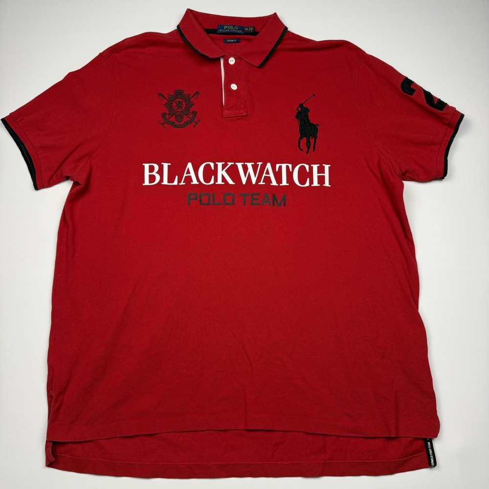Polo Ralph Lauren Polo Shirt Mens 2XL Red Blackwatch Big Pony Custom Fit Rugby